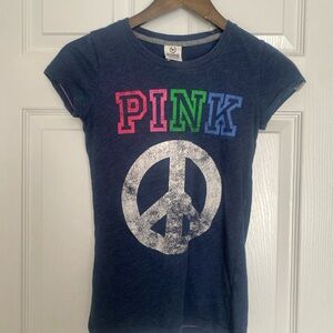 PINK Victoria's Secret Girls Navy Graphic Tee with Peace Sign